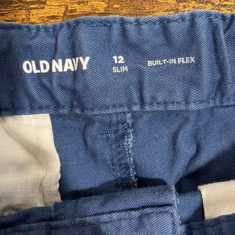 OLD NAVY Boys 12 Slim Built In Flex Flat Front Shorts Blue Adjustable Waist